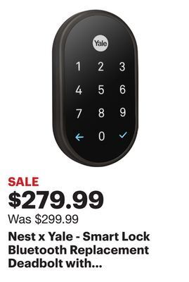 Best Buy Nest x yale - smart lock bluetooth replacement deadbolt with app/keypad/voice assistant access - black suede offer