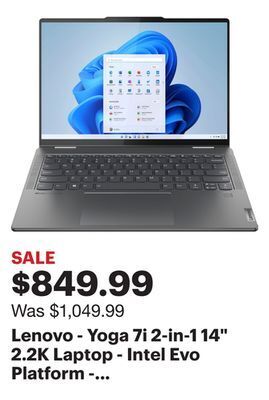 Best Buy Lenovo - yoga 7i 2-in-1 14 2.2k laptop - intel evo platform - intel core i7-1355u with 16gb memory - 512gb ssd - storm grey offer