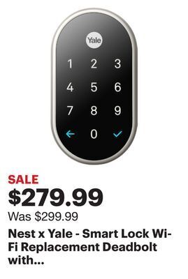 Best Buy Nest x yale - smart lock wi-fi replacement deadbolt with app/keypad/voice assistant access - satin nickel offer