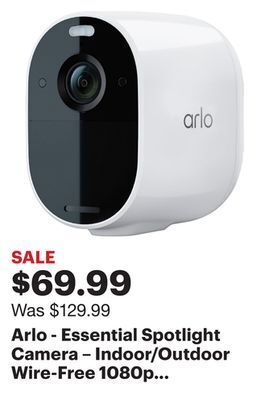 Best Buy Arlo - essential spotlight camera – indoor/outdoor wire-free 1080p security camera - white offer