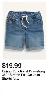 Old Navy Unisex functional drawstring 360° stretch pull-on jean shorts for toddler offer