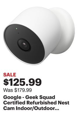 Best Buy Google - geek squad certified refurbished nest cam indoor/outdoor wire free security camera - snow offer