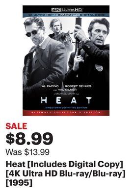 Best Buy Heat [includes digital copy] [4k ultra hd blu-ray/blu-ray] [1995] offer