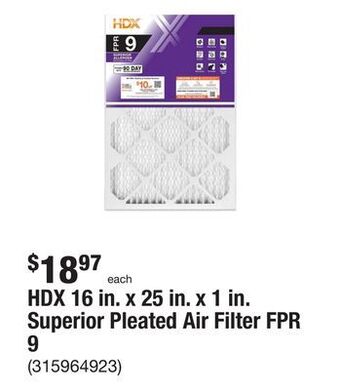 The Home Depot Hdx 16 in. x 25 in. x 1 in. superior pleated air filter fpr 9 offer