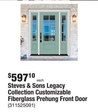 The Home Depot Steves & sons legacy collection customizable fiberglass prehung front door offer