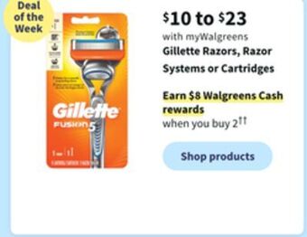 Walgreens Gillette razors, razor systems or cartridges offer
