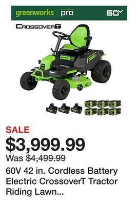 Tractor Supply Company 60v 42 in. cordless battery electric crossovert tractor riding lawn mower, (6) 8 ah battery & chargers, mower crt426 offer