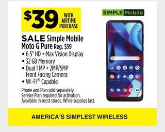 Dollar General Simple mobile moto g pure offer