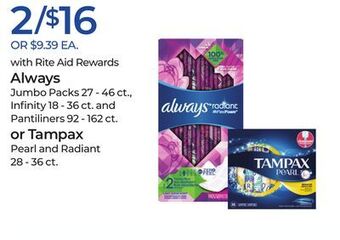 Rite Aid Always or tampax offer