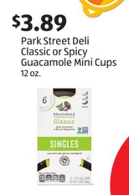 Aldi Park street deli classic or spicy guacamole mini cups offer