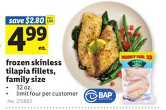 Lidl Frozen skinless tilapia fillets, family size offer