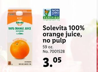 Lidl Solevita 100% orange juice, no pulp offer