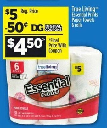 Dollar General True Living Essential Prints Paper Towels offer