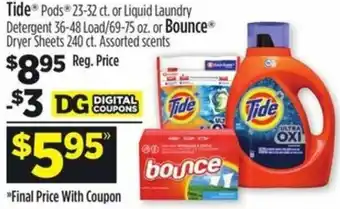 Dollar General Tide Pods, Bounce Dryer Sheets offer