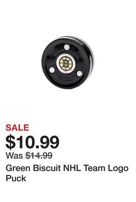 Dick's Sporting Goods Green biscuit nhl team logo puck offer