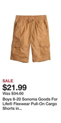 Kohl's Boys 8-20 sonoma goods for life® flexwear pull-on cargo shorts in regular & husky offer