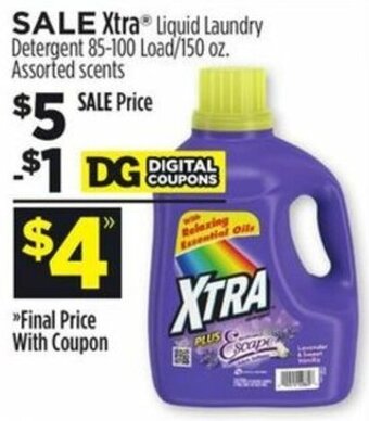 Dollar General Xtra Liquid Laundry Detergent 85-100 Load/150 oz offer