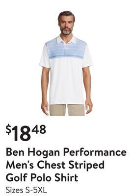 Walmart Ben hogan performance men's chest striped golf polo shirt offer