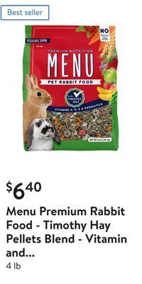 Walmart Menu premium rabbit food - timothy hay pellets blend - vitamin and mineral fortified offer