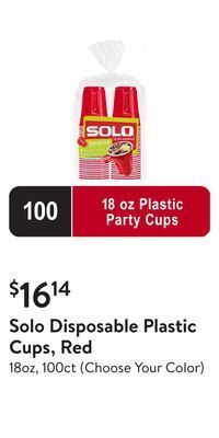Walmart Solo disposable plastic cups, red offer