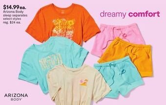 JC Penney Arizona body sleep separates offer