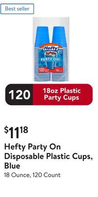 Walmart Hefty party on disposable plastic cups, blue offer