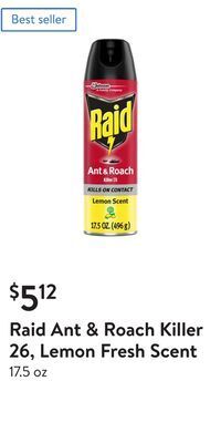 Walmart Raid ant & roach killer 26, lemon fresh scent offer