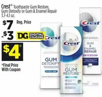 Dollar General Crest Toothpaste Gum Restore offer
