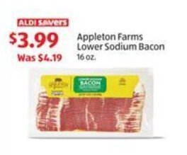 Aldi Appleton Farms Lower Sodium Bacon 16 oz. offer