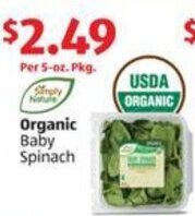 Aldi Organic Baby Spinach offer