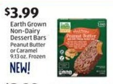 Aldi Earth Grown Non-Dairy Dessert Bars Peanut Butter or Caramel 9.13 oz. Frozen offer