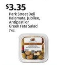 Aldi Park Street Deli Kalamata, Jubilee, Antipasti or Greek Feta Salad 7oz. offer