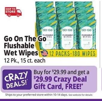 Ocean State Job Lot Go on the go flushable wet wipes offer