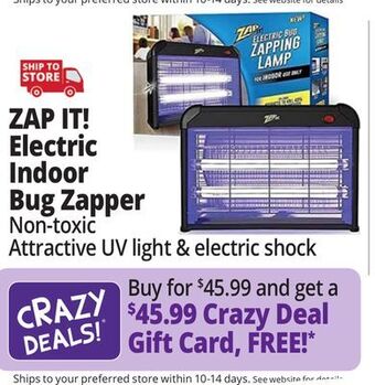 Ocean State Job Lot Zap it! electric indoor bug zapper with non-toxic attractant uv light and electric shock offer