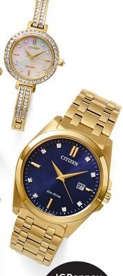 JC Penney Citizen eco-drive women's crystal gold-tone or men's diamond-accent gold-tone offer