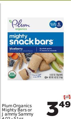 Weis Markets Plum organics mighty bars or jammy sammy offer