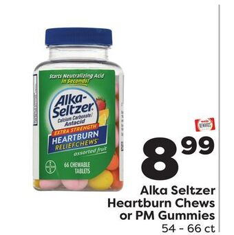 Weis Markets Alka seltzer heartburn chews or pm gummies offer