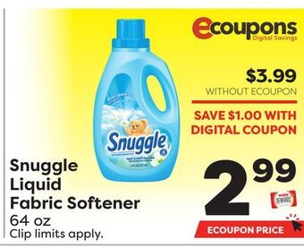 Weis Markets Snuggle liquid fabric softener offer