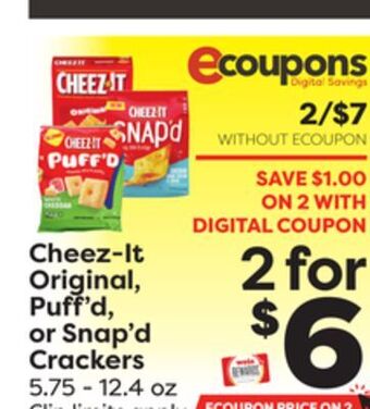 Weis Markets Cheez-it original, puff'd, or snap'd crackers offer