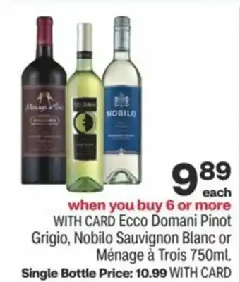 CVS Ecco Domani Pinot Grigio,Nobilo Sauvignon Blac Or Ménage à Trois 750ml offer