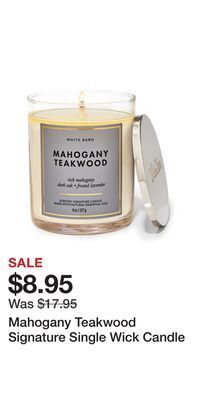 Bath & Body Works Mahogany teakwood signature single wick candle offer