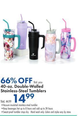 Boscov's 40-oz. double-walled stainless-steel tumblers offer