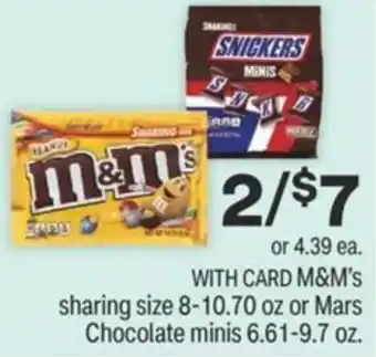 CVS M&M's Sharing Size 8-10.70 Or Mars Chocolate Minis 6.61-9.7 oz offer