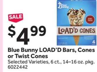 Stop&Shop Blue bunny load'd bars, cones or twist cones offer
