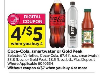 Stop&Shop Coca-cola, smartwater or gold peak offer