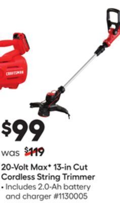 Lowe's Craftsman 20-volt max f 13-in cut cordless string trimmer offer