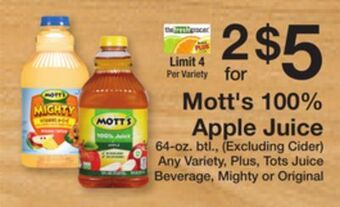The Fresh Grocer 100% apple juice offer