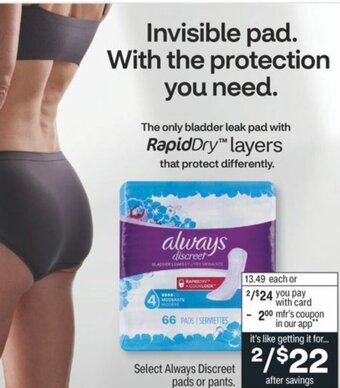 CVS Always Discreet Pads Or Pants offer