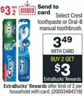 CVS Crest Toothpaste Or Oral-B Manual Toothbrush offer
