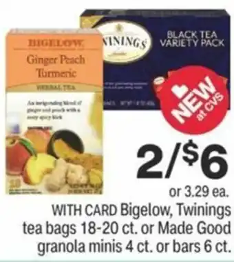 CVS Bigelow, Twinings Tea Bags, Or Made Good Granola Minis offer